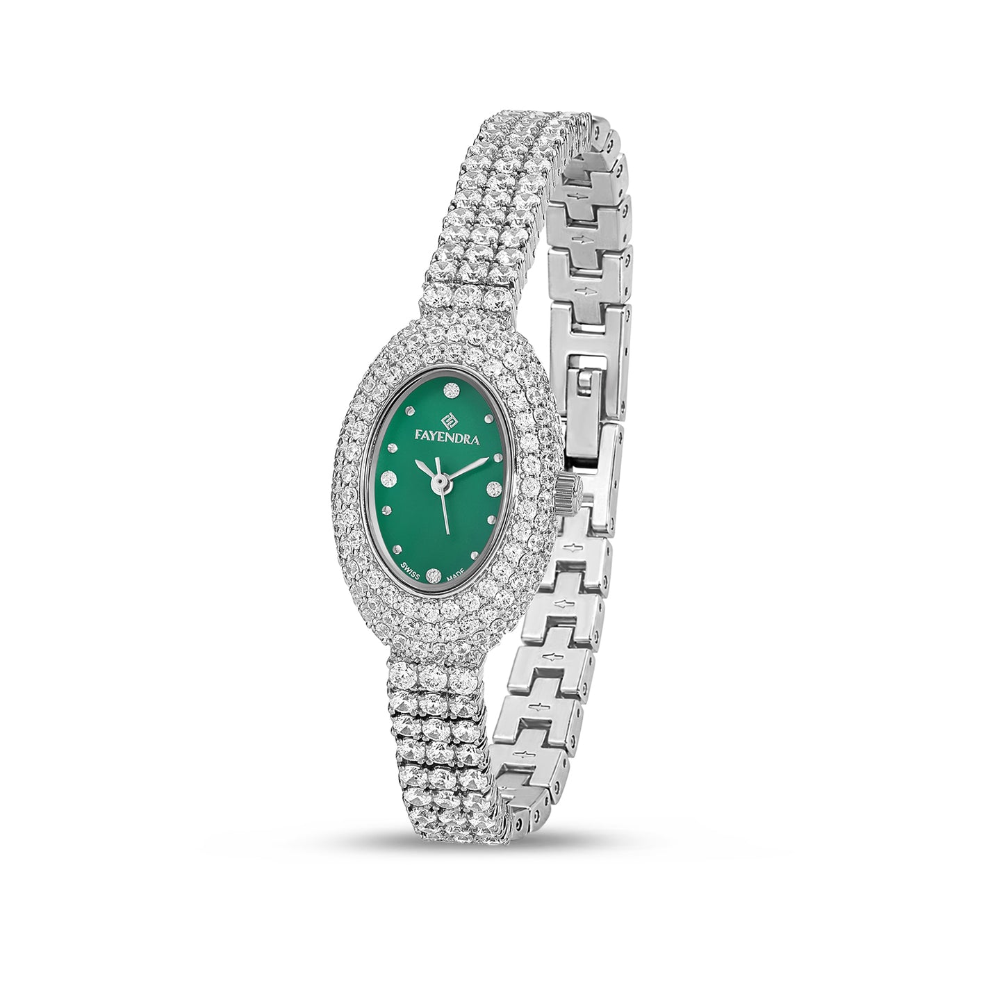 Stainless Steel 316L Watch Silver Color Embedded With White Zircon - GREEN MOP DIAL