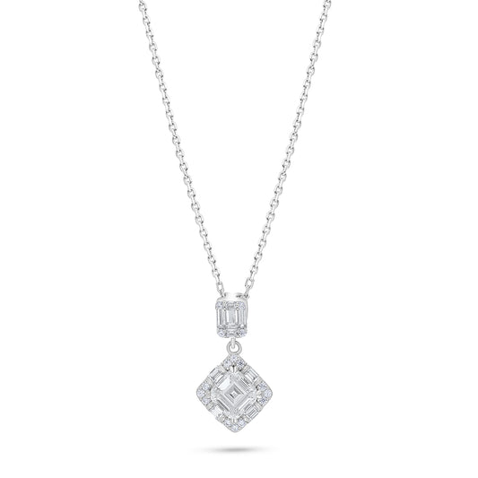 Sterling Silver 925 Necklace Rhodium Plated Embedded With White Zircon