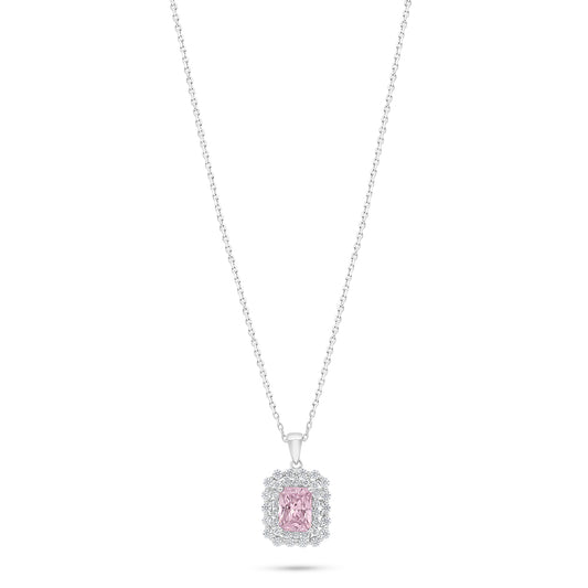Sterling Silver 925 Necklace Rhodium Plated Embedded With Pink Zircon And White Zircon