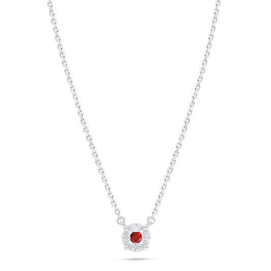 Sterling Silver 925 Necklace Rhodium Plated Embedded With Ruby Corundum And White Zircon