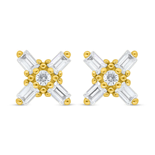 Sterling Silver 925 Earring Golden Plated Embedded With White Zircon
