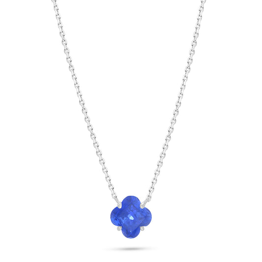 Sterling Silver 925 Necklace Rhodium Plated Embedded With Sapphire Corundum