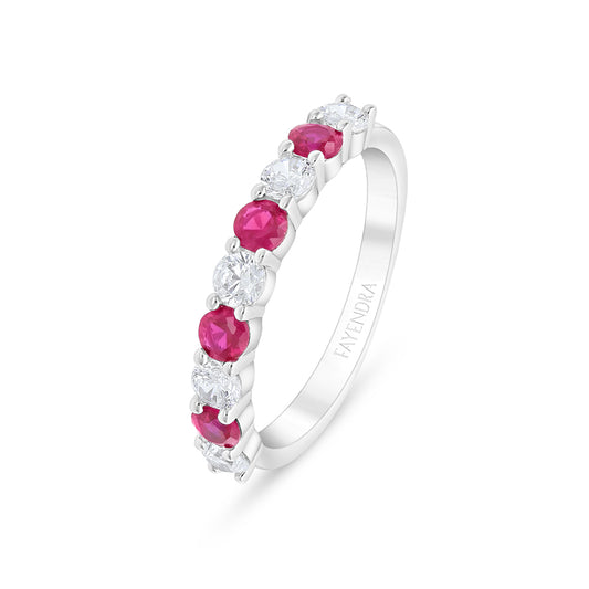 Sterling Silver 925 Ring Rhodium Plated Embedded With Ruby Corundum And White Zircon