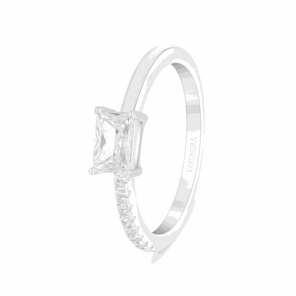 Sterling Silver 925 Ring Rhodium Plated Embedded With White Zircon
