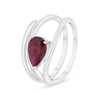 Sterling Silver 925 Ring Rhodium Plated Embedded With Ruby Corundum And White Zircon