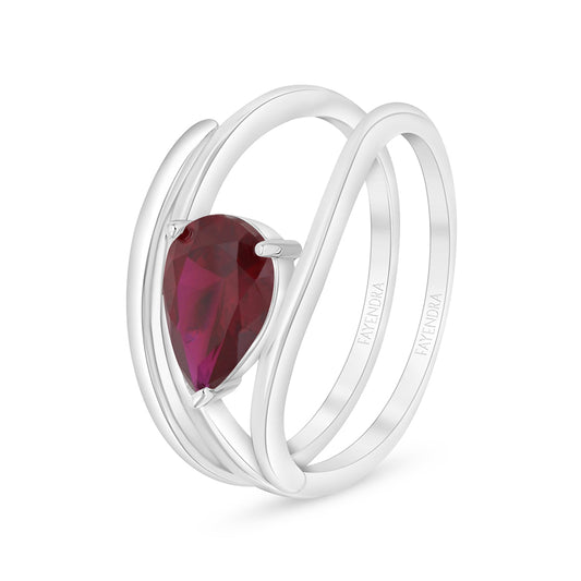 Sterling Silver 925 Ring Rhodium Plated Embedded With Ruby Corundum And White Zircon