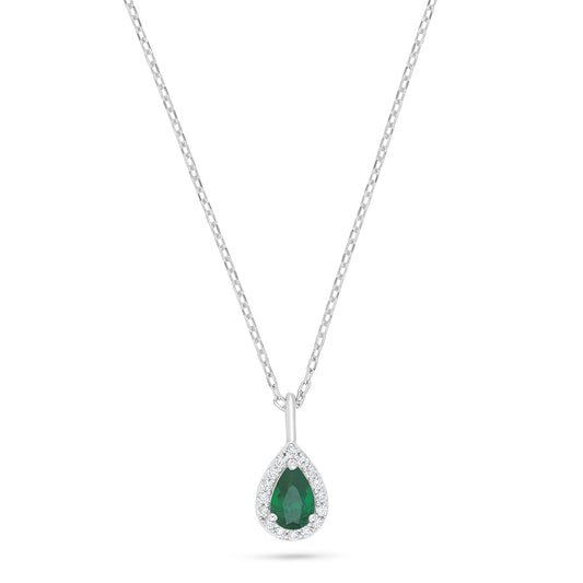 Sterling Silver 925 Necklace Rhodium Plated Embedded With Emerald Zircon And White Zircon
