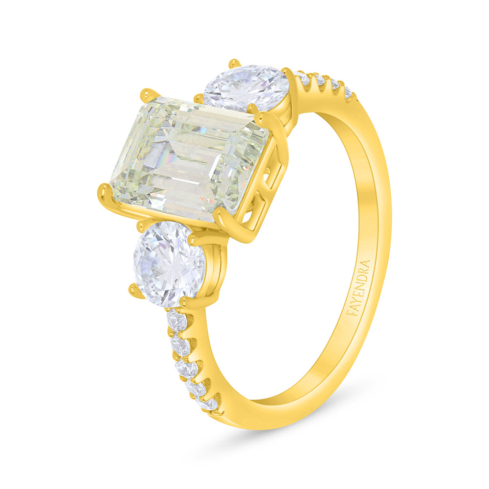 Sterling Silver 925 Ring Golden Plated Embedded With Diamond Zircon And White Zircon