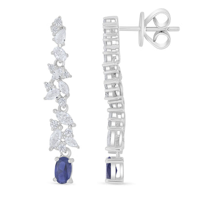 Sterling Silver 925 Earring Rhodium Plated Embedded With Sapphire Corundum And White Zircon