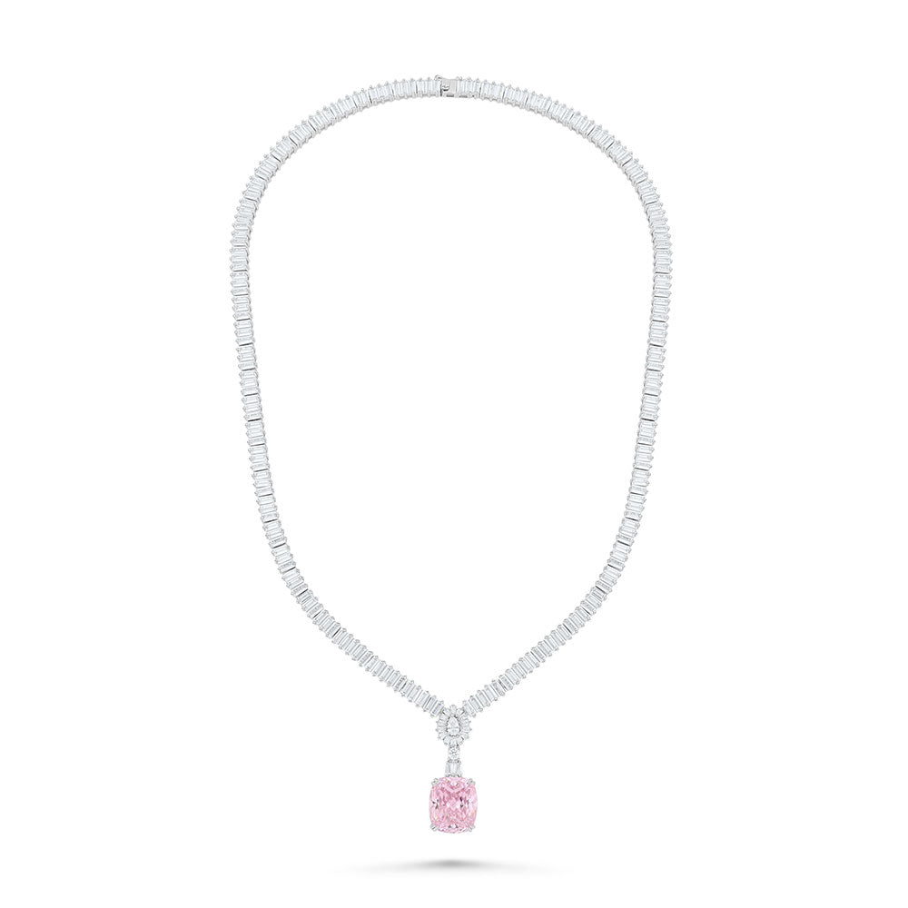 Sterling Silver 925 SET Rhodium Plated Embedded With pink  Zircon And White Zircon