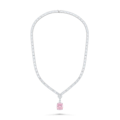 Sterling Silver 925 SET Rhodium Plated Embedded With pink  Zircon And White Zircon