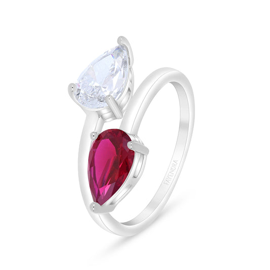 Sterling Silver 925 Ring Rhodium Plated Embedded With Ruby Corundum