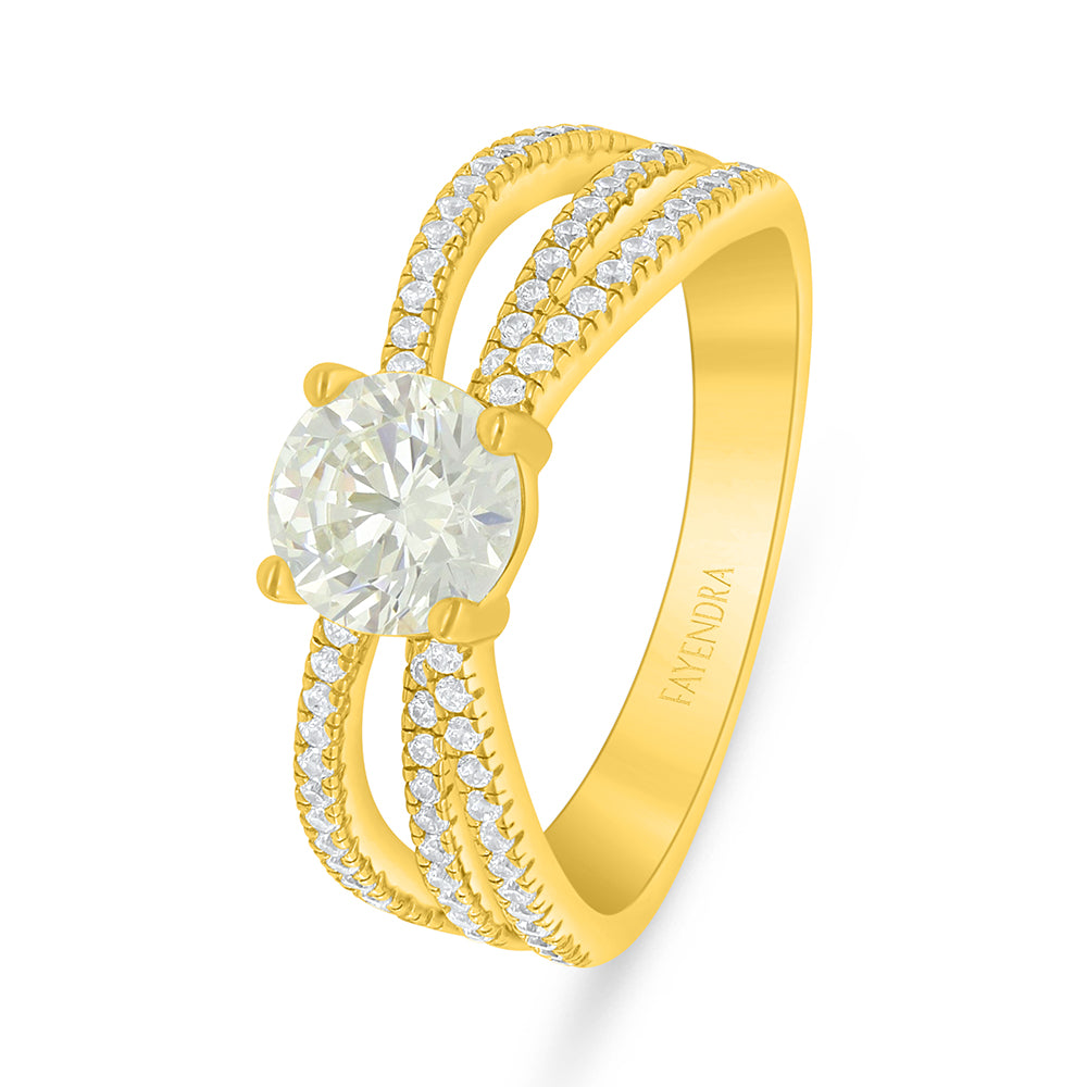 خاتم من الفضة الخالصة عيار 925 مطلي ذهبي مرصع بالزركون الكناري الالماسي و فص ابيض