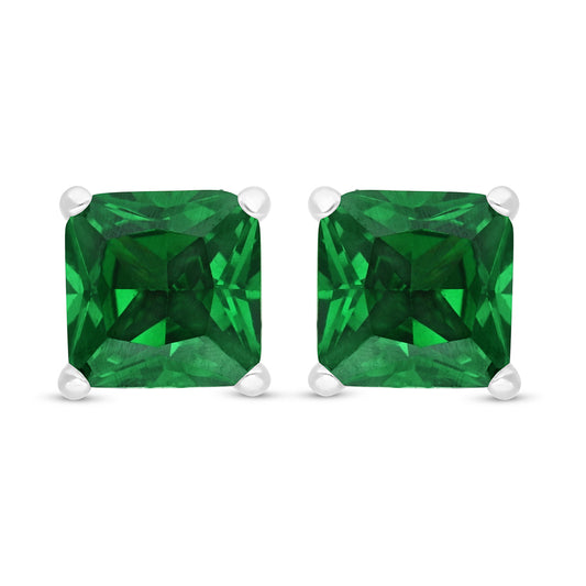 Sterling Silver 925 Earring Rhodium Plated Embedded With Emerald Zircon