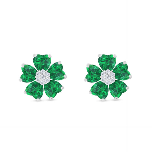 Sterling Silver 925 Earring Rhodium Plated Embedded With Emerald Zircon And White Zircon