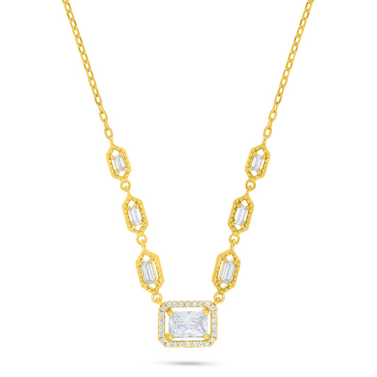 Sterling Silver 925 Necklace Golden Plated Embedded With White Zircon