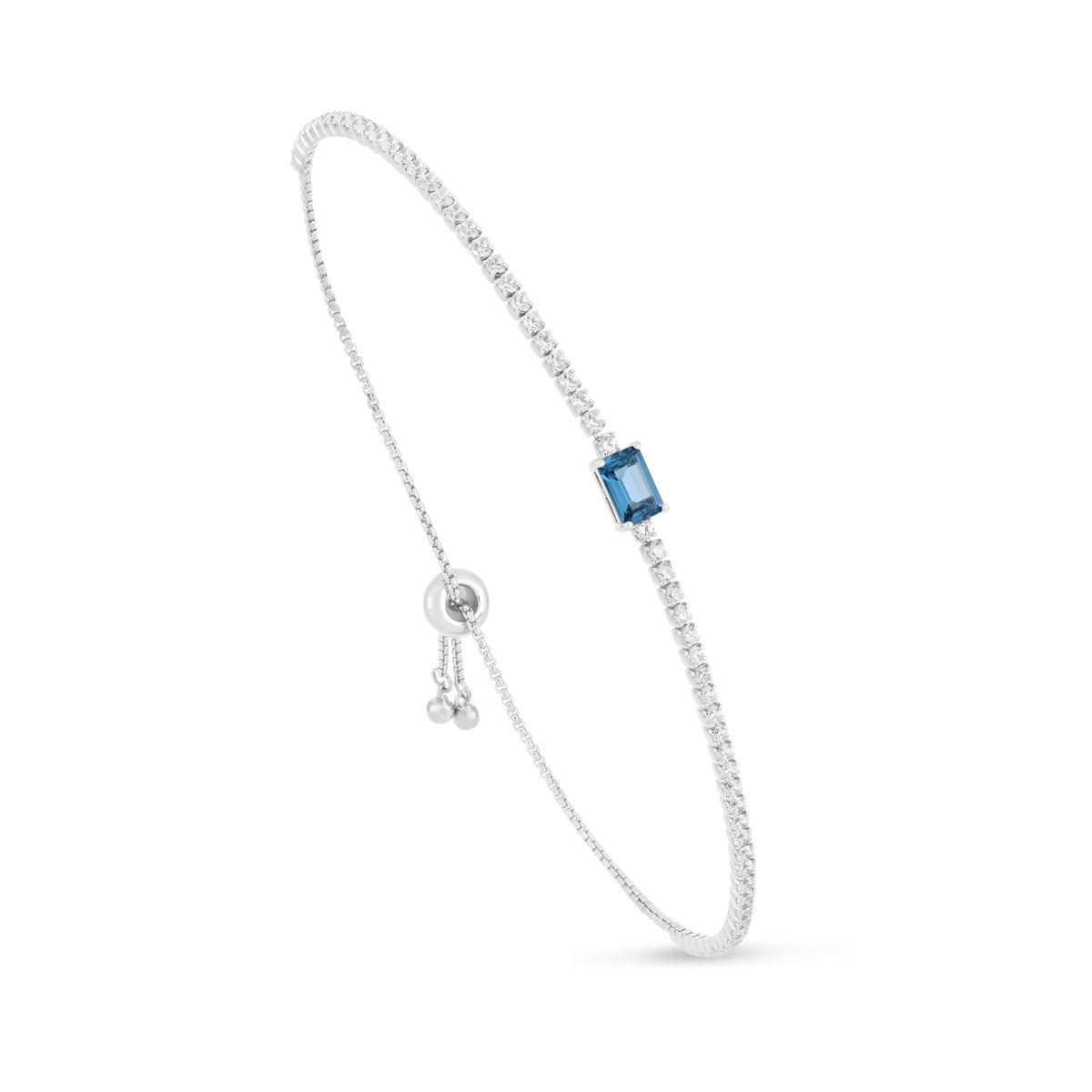 Sterling Silver 925 Bracelet Rhodium Plated Embedded With Blue Spinel