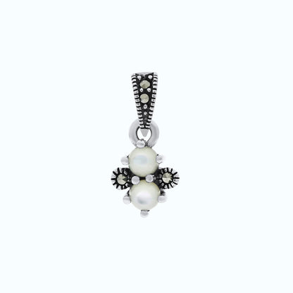 Sterling Silver 925 Pendant Embedded With Natural White Shell And Marcasite Stones