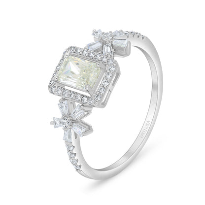 Sterling Silver 925 Ring Rhodium Plated Embedded With Diamond Zircon And White Zircon