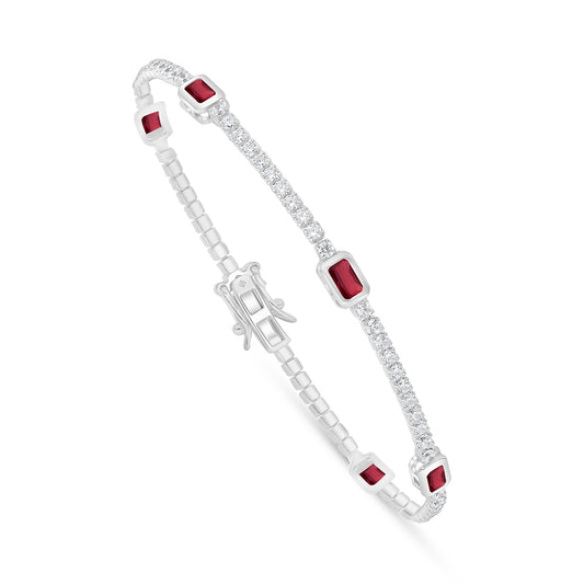Sterling Silver 925 Bracelet Rhodium Plated Embedded With Ruby Corundum And White Zircon
