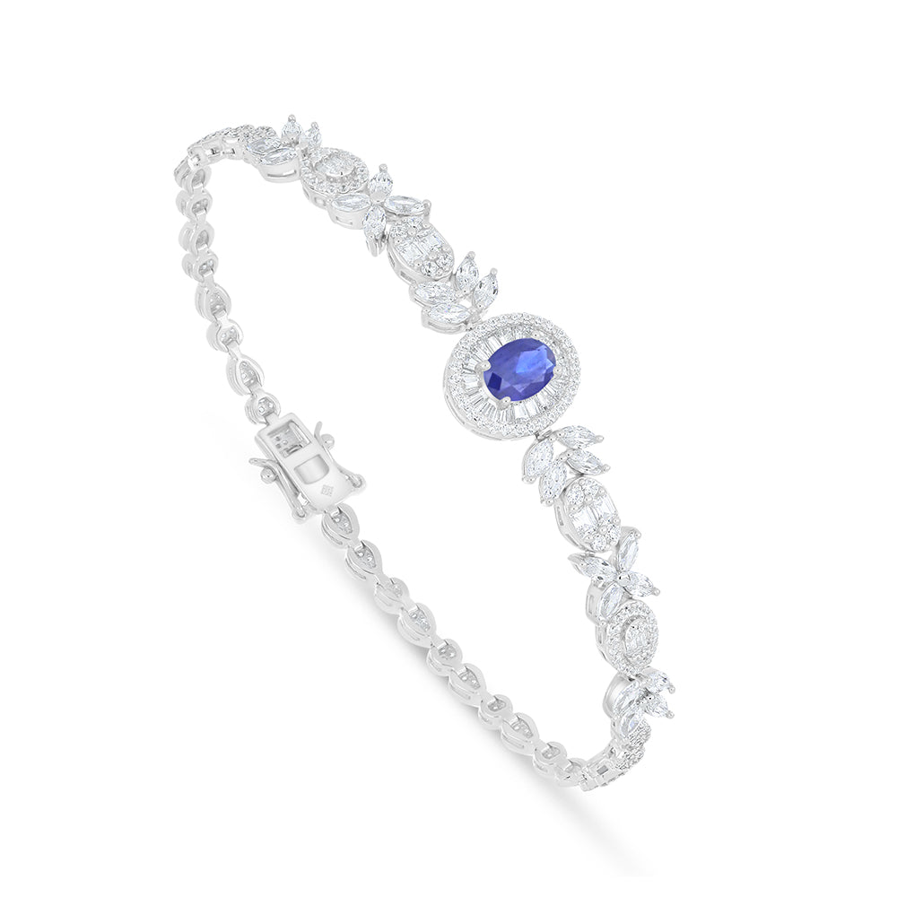 Sterling Silver 925 Set Rhodium Plated Embedded With Sapphire Corundum And White Zircon