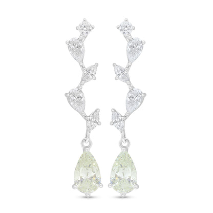 Sterling Silver 925 Earring Rhodium Plated Embedded With Diamond Zircon And White Zircon