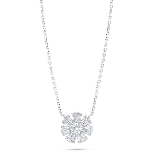 Sterling Silver 925 Necklace Rhodium Plated Embedded With White Zircon
