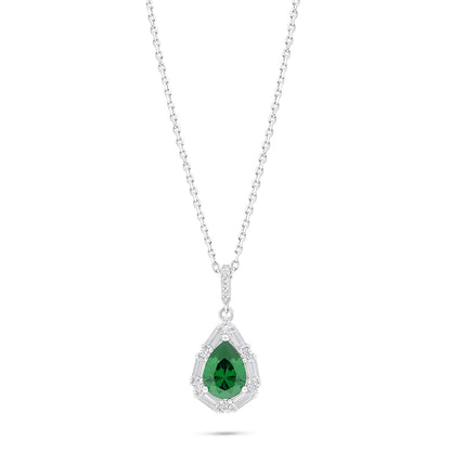 Sterling Silver 925 Necklace Rhodium Plated Embedded With Emerald Zircon And White Zircon