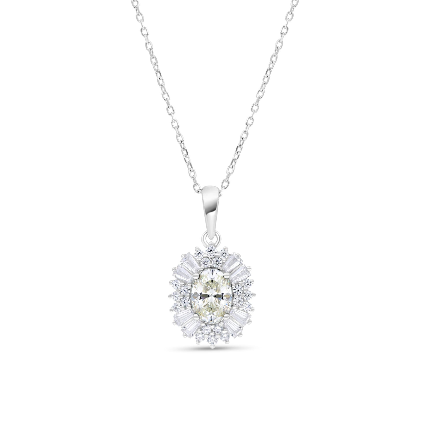 Sterling Silver 925 Necklace Rhodium Plated Embedded With Yellow Zircon And White Zircon