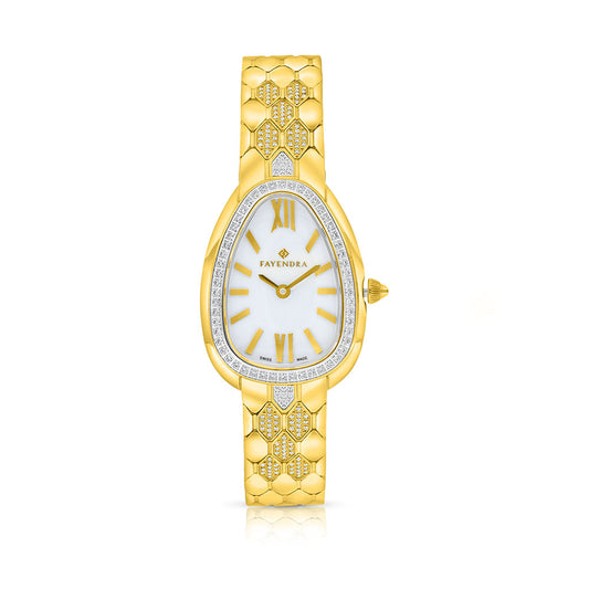 Stainless Steel 316 Watch Golden Color Embedded With White Zircon - SILVER DIAL