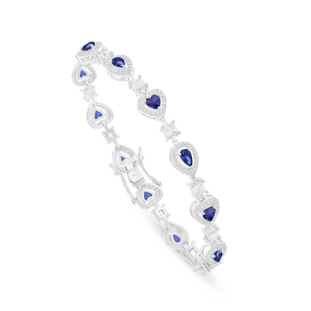 Sterling Silver 925 Bracelet Rhodium Plated Embedded With Sapphire Corundum And White Zircon