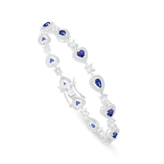 Sterling Silver 925 Bracelet Rhodium Plated Embedded With Sapphire Corundum And White Zircon