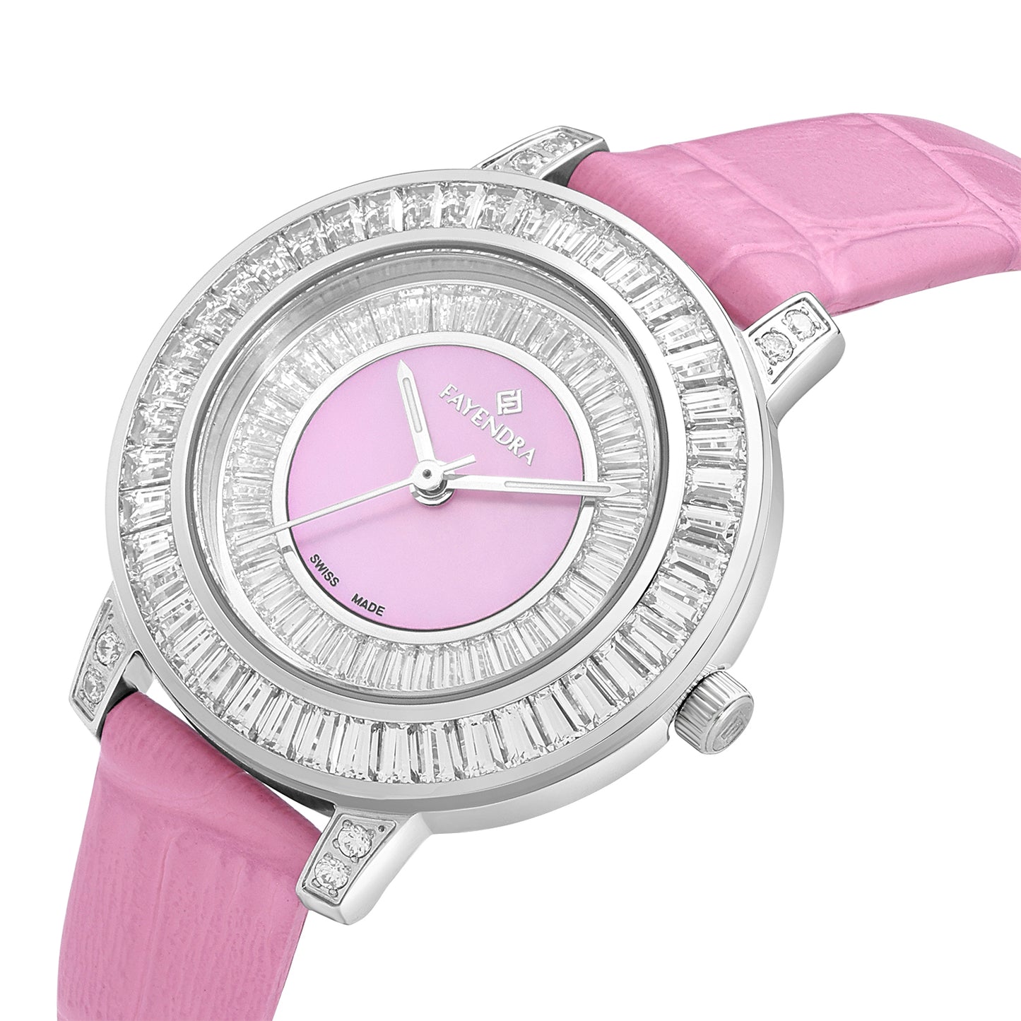 Stainless Steel 316L Watch Silver Color Pink Leather Embedded With White Zircon - PINK MOP DIAL