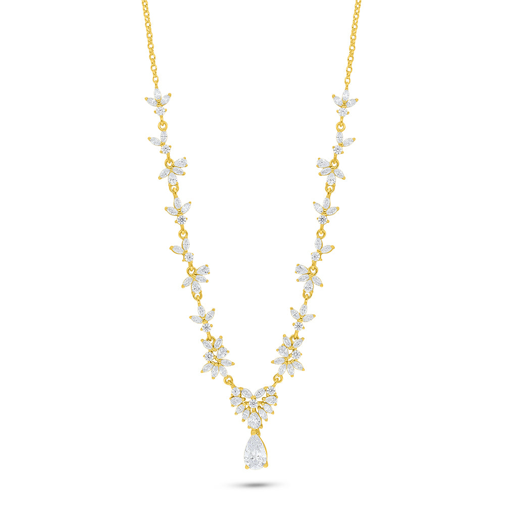 Sterling Silver 925 Necklace Golden Plated Embedded With White Zircon