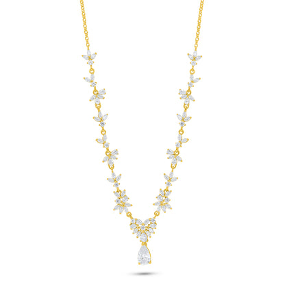 Sterling Silver 925 Necklace Golden Plated Embedded With White Zircon