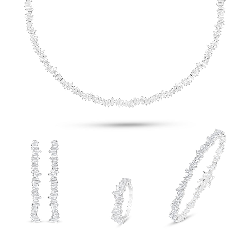 Sterling Silver 925 SET Rhodium Plated Embedded With White Zircon