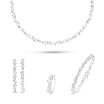Sterling Silver 925 SET Rhodium Plated Embedded With White Zircon