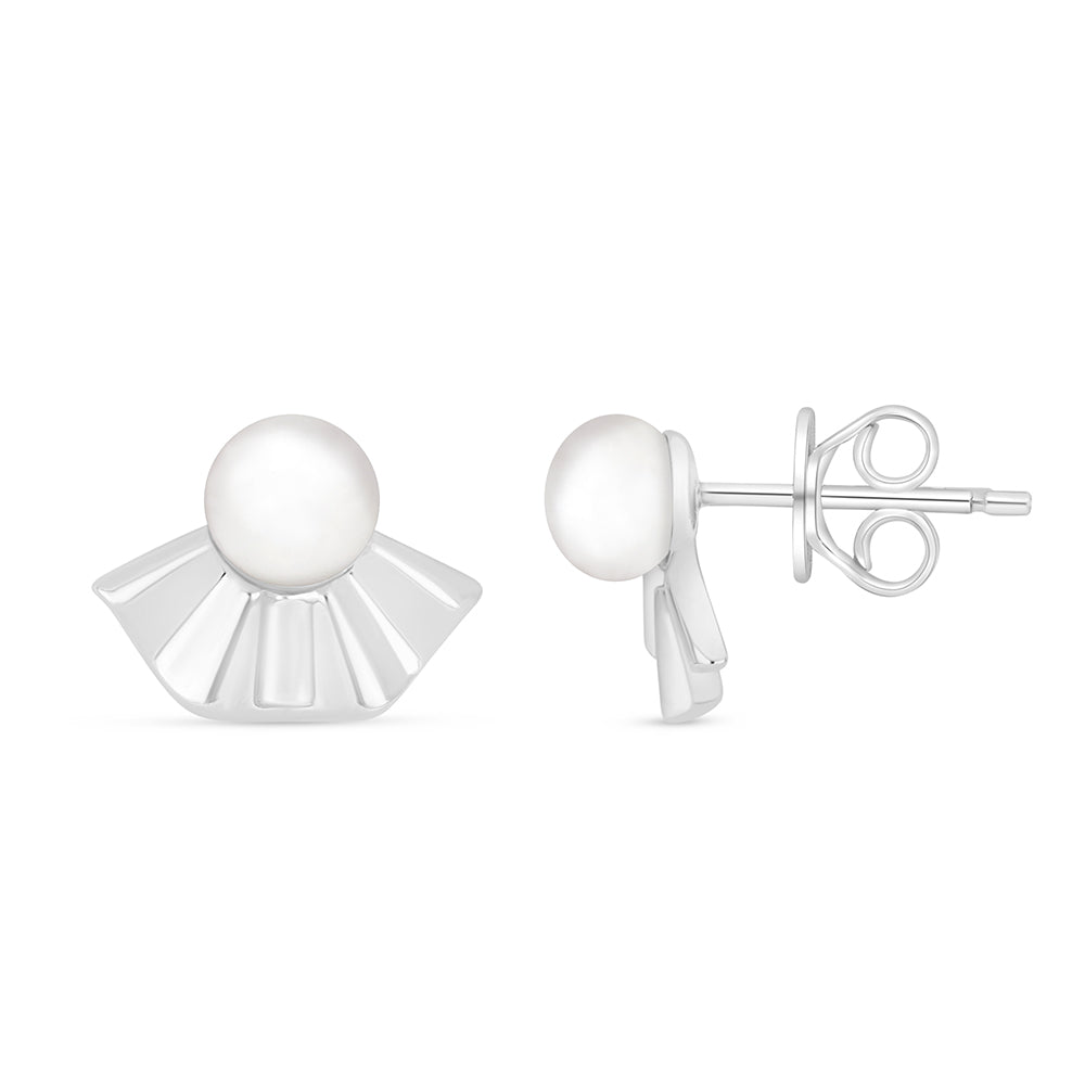 Sterling Silver 925 Earring Rhodium Plated Embedded With Natural White Pearl