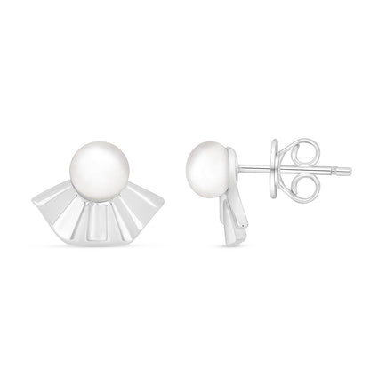Sterling Silver 925 Earring Rhodium Plated Embedded With Natural White Pearl