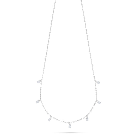 Sterling Silver 925 Necklace Rhodium Plated Embedded With White Zircon