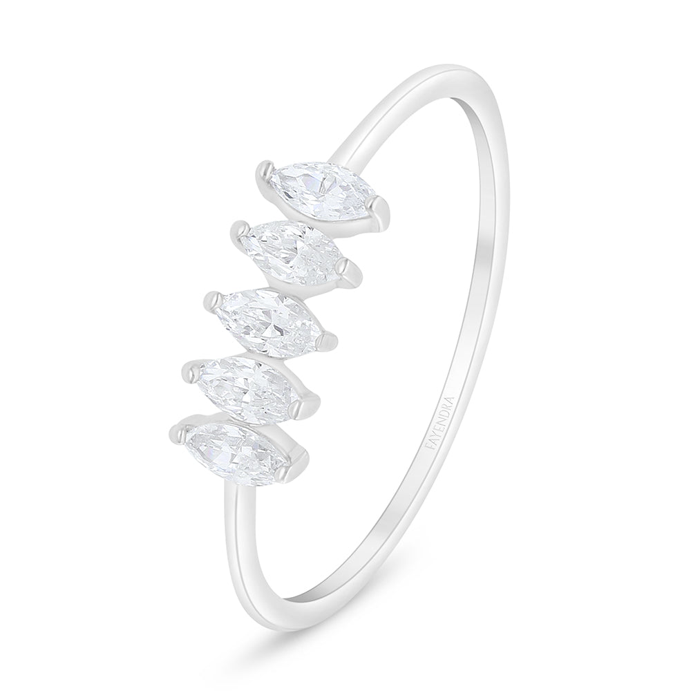 Sterling Silver 925 Ring Rhodium Plated Embedded With White Zircon