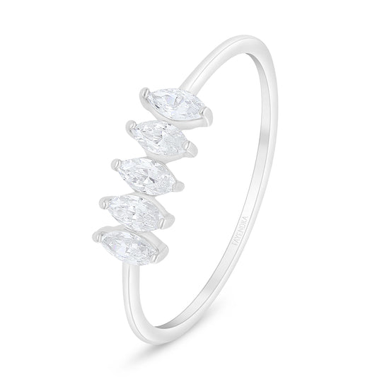 Sterling Silver 925 Ring Rhodium Plated Embedded With White Zircon