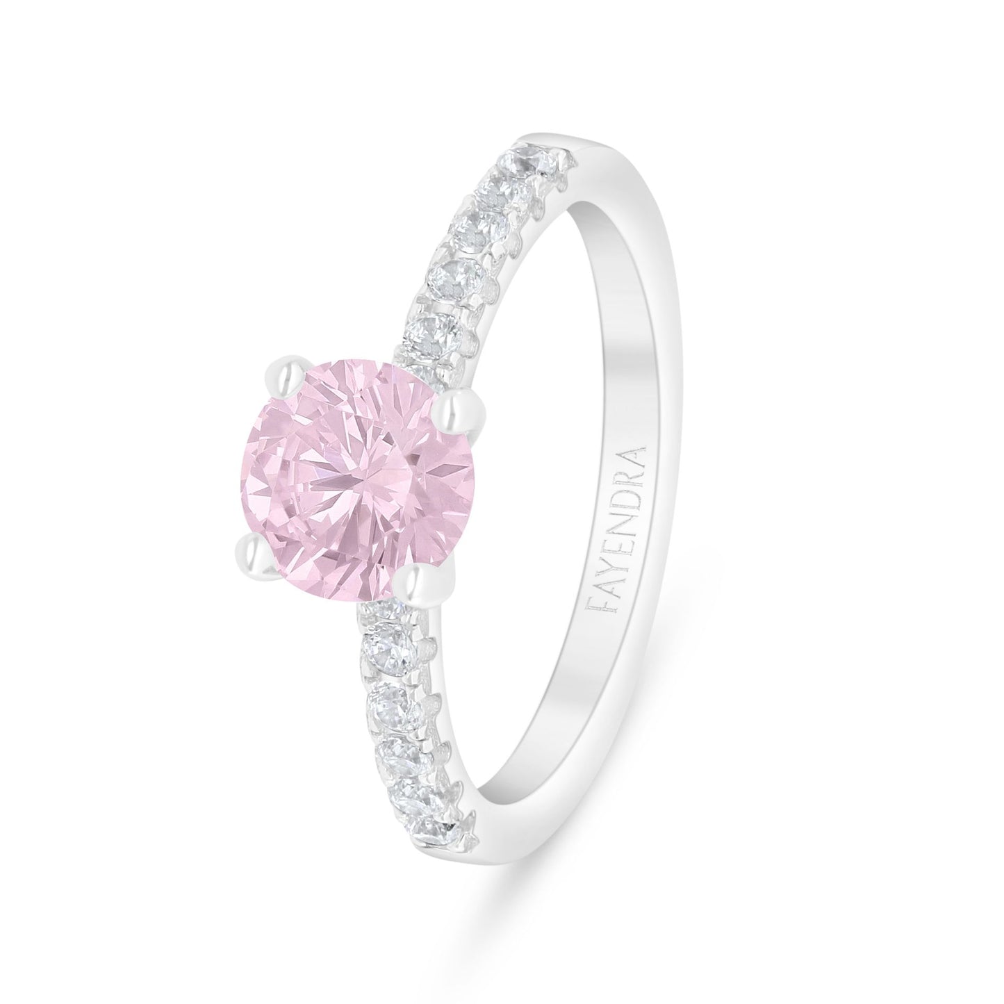 Sterling Silver 925 Ring Rhodium Plated Embedded With Pink Zircon And White Zircon