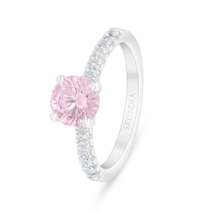 Sterling Silver 925 Ring Rhodium Plated Embedded With Pink Zircon And White Zircon