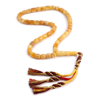 سبحة 45 كهرمان اصفر طبيعي برميل 8*10 مم شرابة قماش