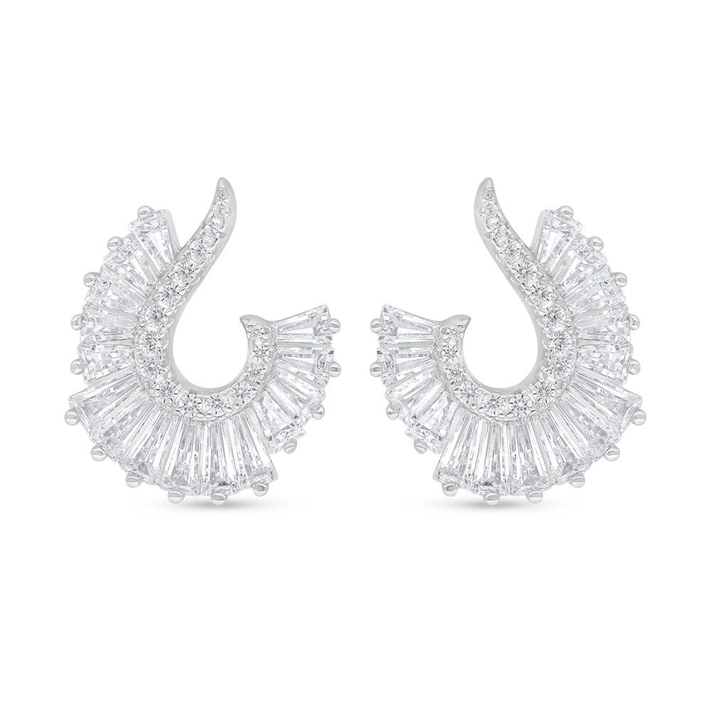 Sterling Silver 925 Earring Rhodium Plated Embedded With White Zircon