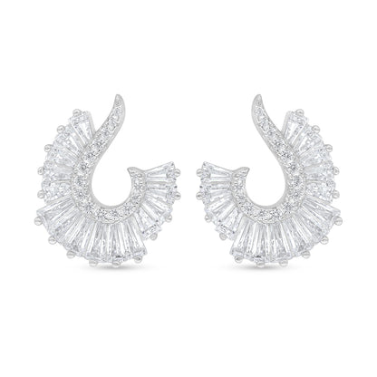 Sterling Silver 925 Earring Rhodium Plated Embedded With White Zircon