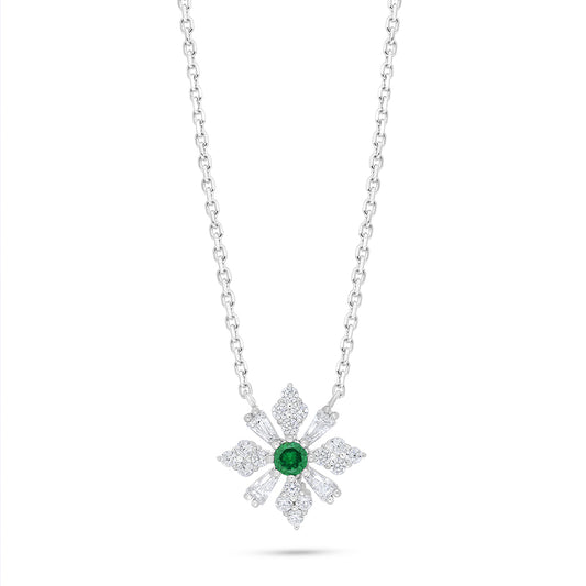 عقد من الفضة الخالصة عيار 925 مطلي روديوم مرصع زركون زمردي و فص ابيض