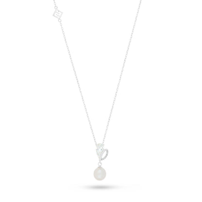 Sterling Silver 925 Necklace Rhodium Plated Embedded With Natural White Pearl,Diamond Zircon And White Zircon