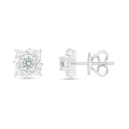 Sterling Silver 925 Earring Rhodium Plated Embedded With Diamond Zircon And White Zircon
